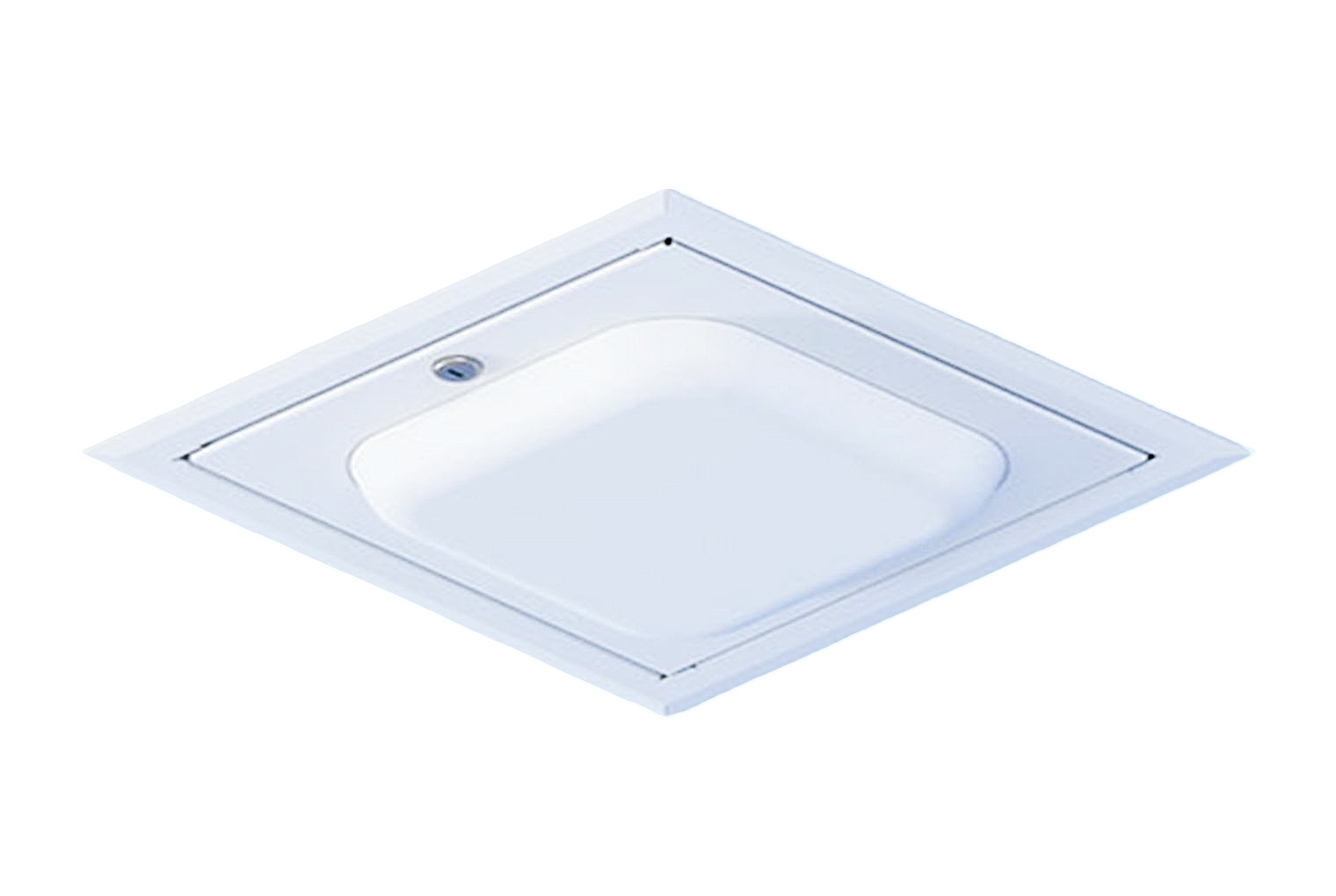 Oberon Model 1076 white ceiling mount enclosure with dome door for wireless access point in a suspended acoustic ceiling grid